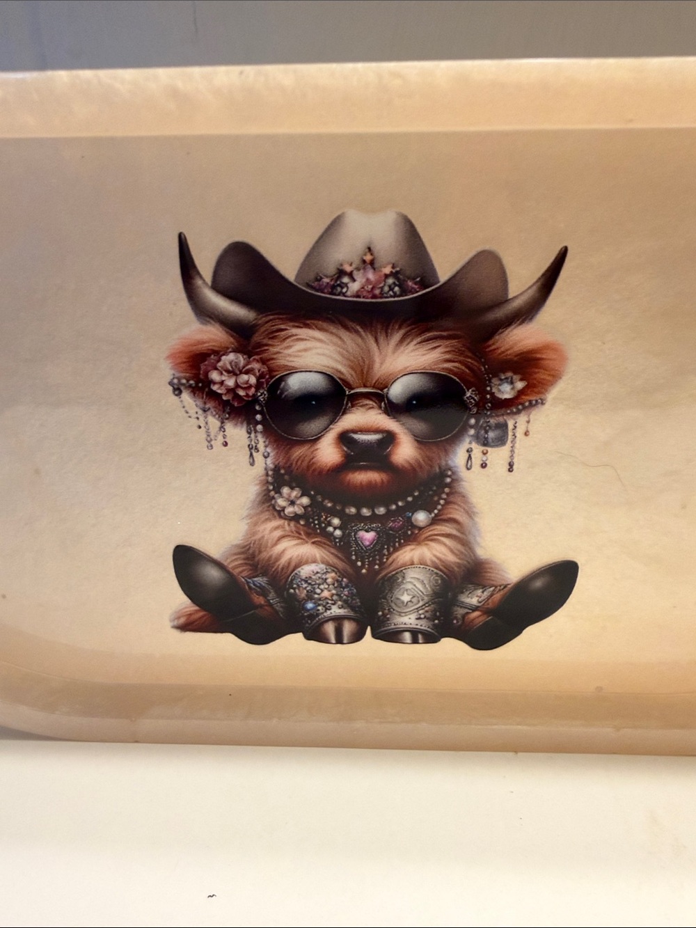 Handmade Cute Highland Cow Tray 7”x 3.9” - Picture 2 of 3